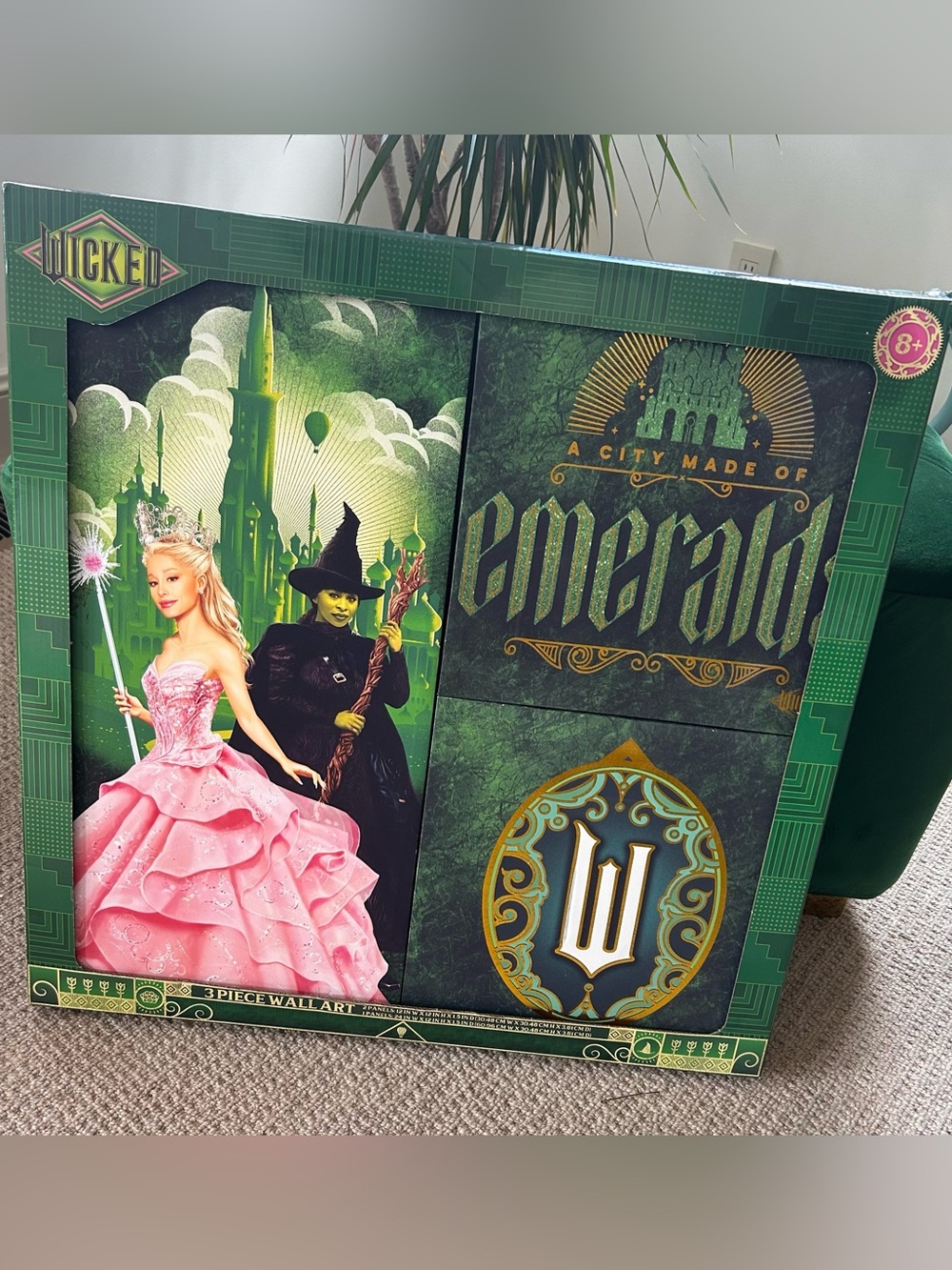 Wicked Elphaba Glinda 3-piece wall art Stretched Canvas set New In Box Flawed
